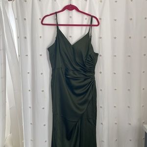 New With Tags! Revelry Rory Satin deep olive bridesmaid or guest dress NWT